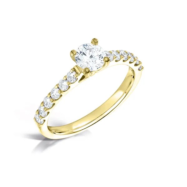 Round Brilliant Diamond Center Solitaire with diamond band engagement ring Harrogate Fogal and Barnes Fine Jewellers