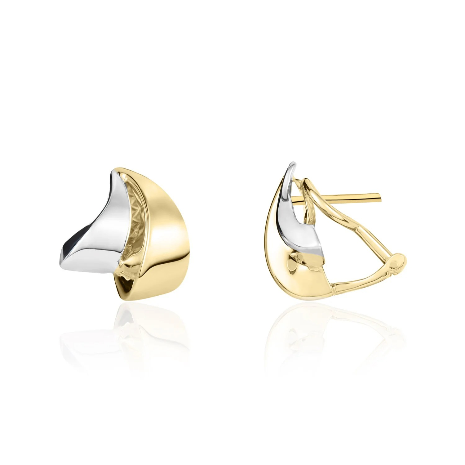 9k yellow and white gold curve modern earrings from fogal and barnes fine jewellers of harrogate.
