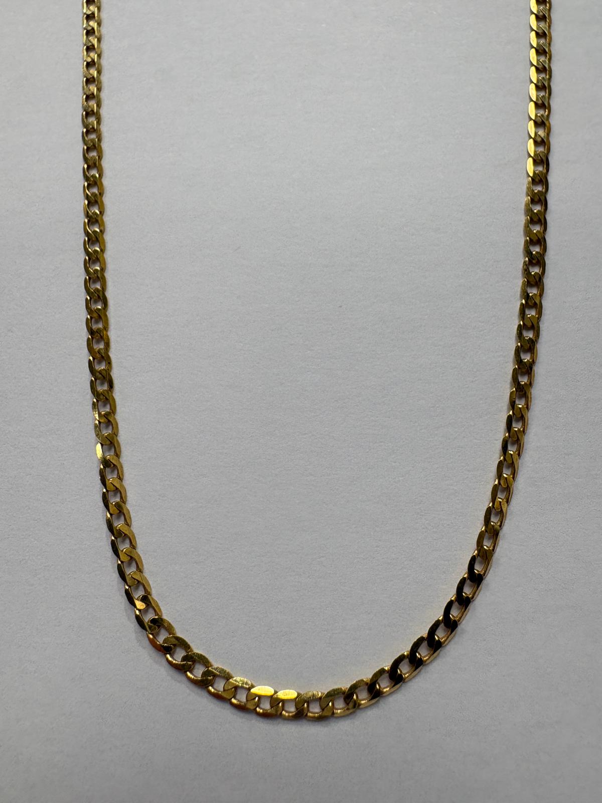 Pre-loved 18ct yellow gold flat curb chain necklace, 18 inches, full length view 3