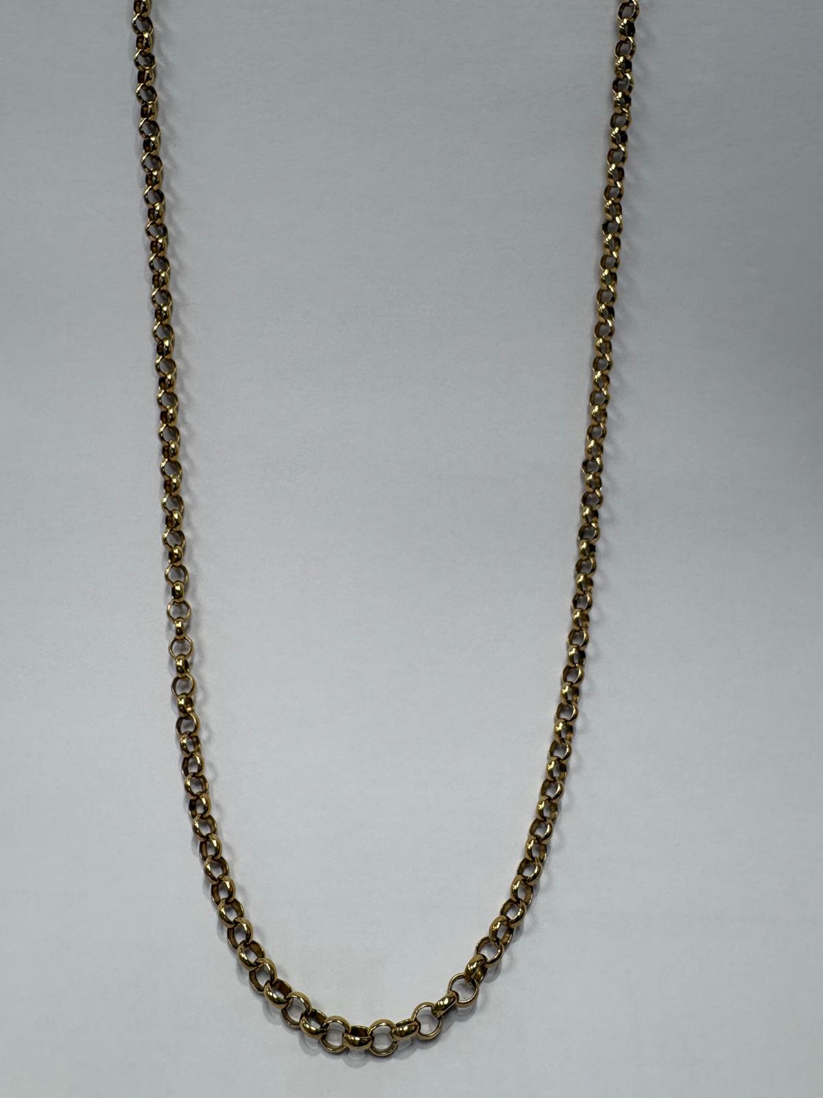 Pre-loved 9ct yellow gold round belcher chain necklace, 30 inches, flat lay