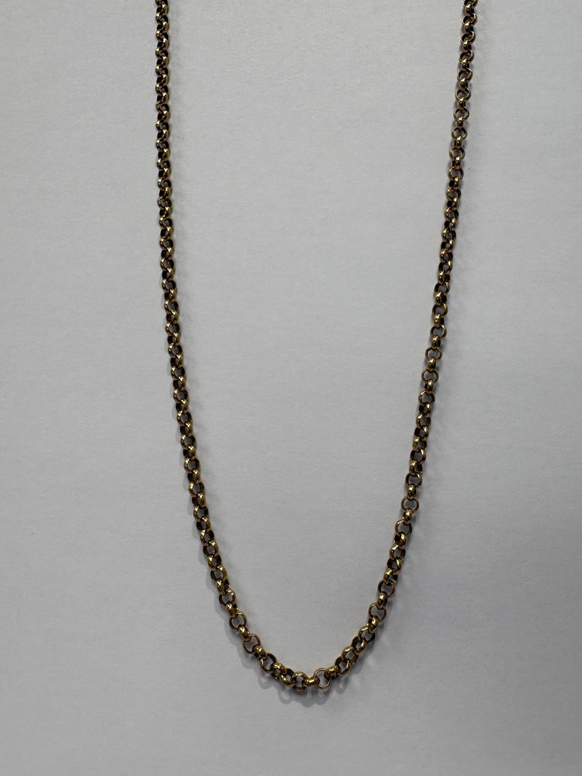 Pre-loved vintage 9ct yellow gold round belcher chain necklace, 20 inches, flat lay
