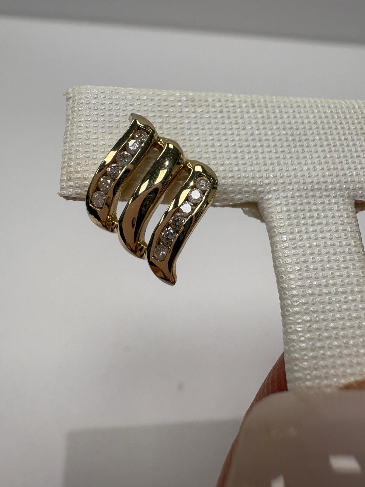 pre-loved diamond earrings, second hand 9ct gold earrings, diamond wave earrings, pre-owned gold earrings UK, channel set diamond studs