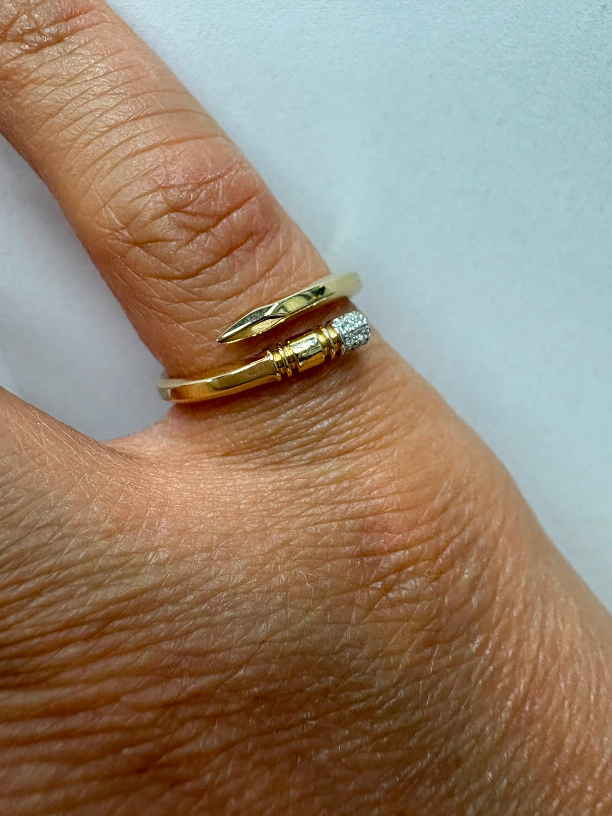 pre-loved diamond ring, vintage wrap ring, second hand 9ct gold ring UK, nail style ring, pre-owned statement ring, pavé diamond ring, vintage gold ring for sale UK, second hand fine jewellery UK, unique pre-loved ring