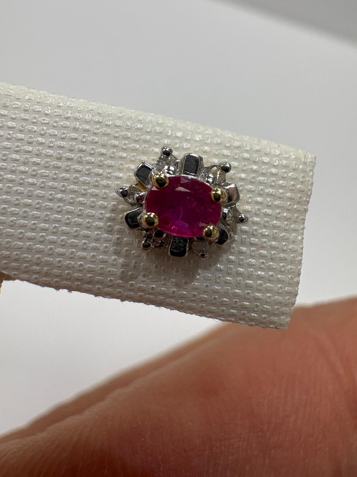pre-loved ruby earrings, second hand 9ct gold earrings UK, ruby diamond cluster earrings, pre-owned gemstone earrings, everyday stud earrings, second hand fine jewellery UK, ruby stud earrings for sale UK