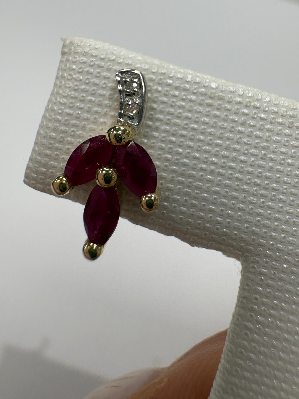 pre-loved ruby earrings, second hand 9ct gold earrings UK, ruby diamond flower earrings, marquise ruby studs, pre-owned gemstone earrings, second hand fine jewellery UK, red ruby earrings for sale UK