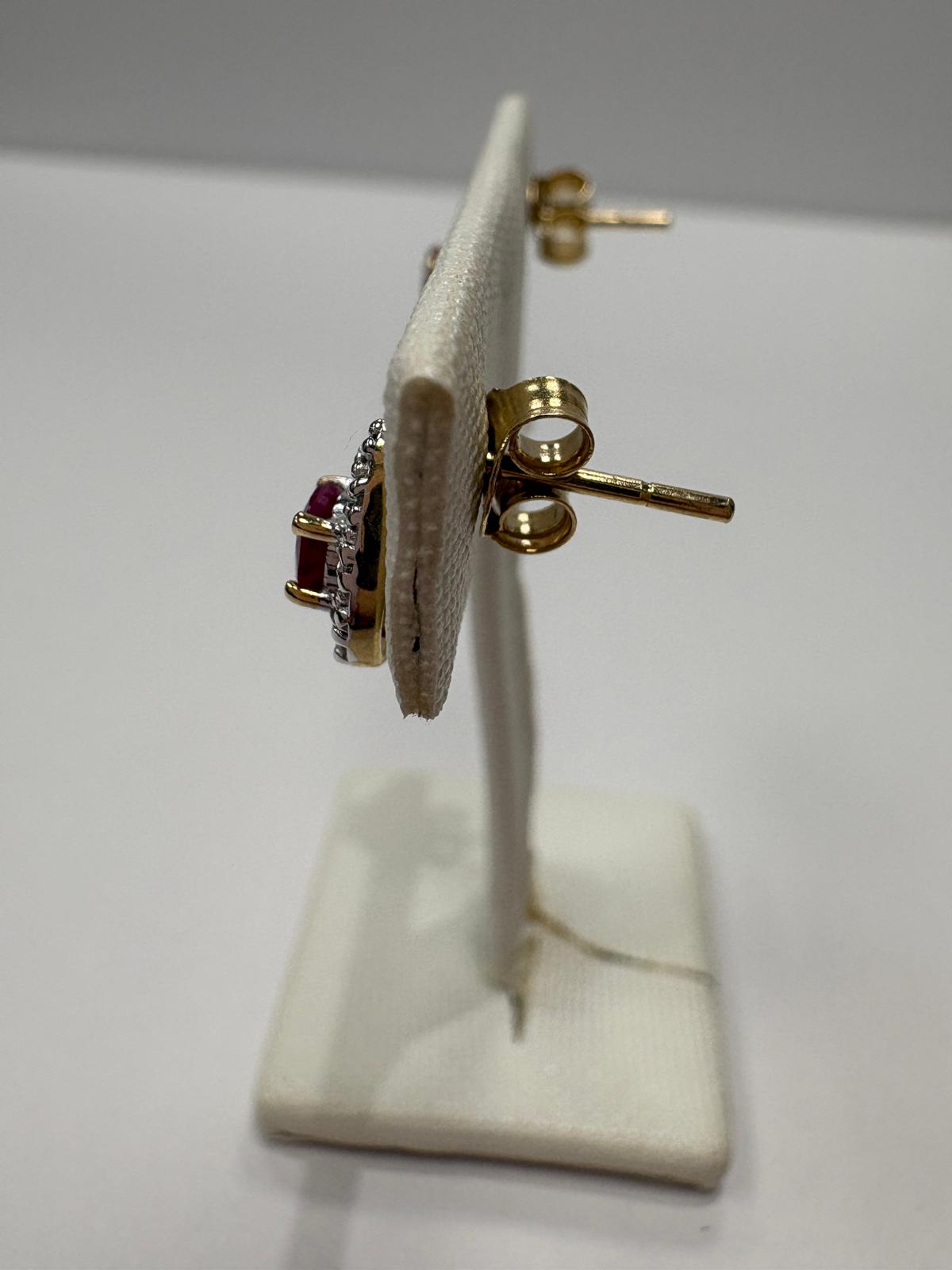 pre-loved ruby earrings, second hand 9ct gold earrings UK, ruby diamond halo earrings, pear shaped stud earrings, pre-owned gemstone earrings, second hand fine jewellery UK, ruby stud earrings for sale UK