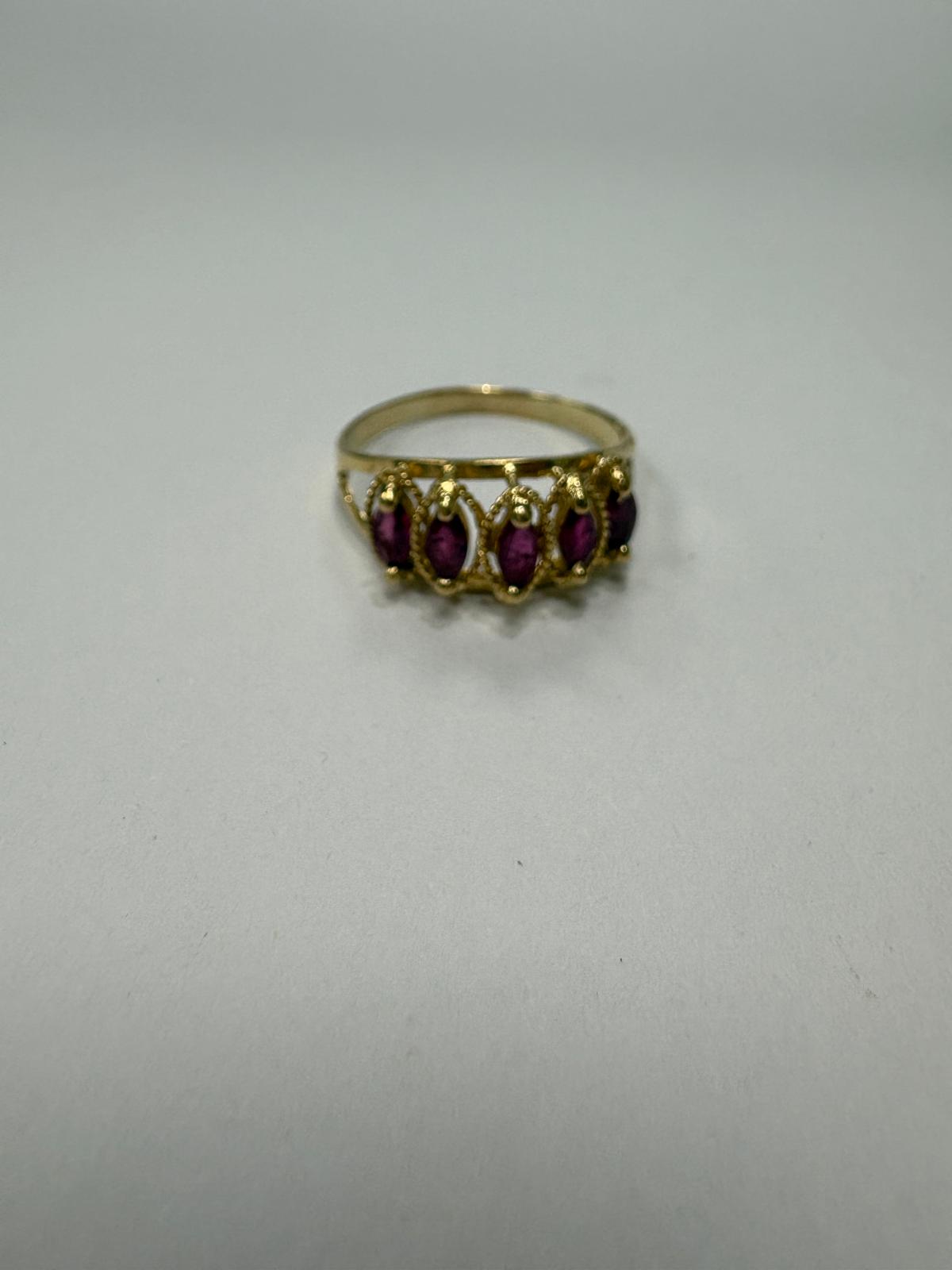 pre-loved ruby ring, vintage 15ct gold ring, antique gold ring UK, second hand five stone ring, Victorian ruby ring, pre-owned antique jewellery UK, vintage ring for sale UK, second hand fine jewellery UK, rare 15 carat gold ring