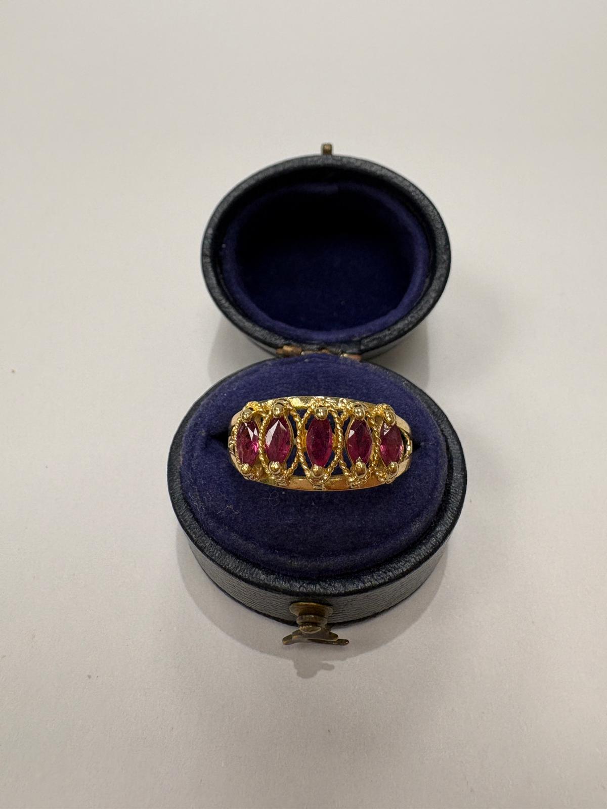 pre-loved ruby ring, vintage 15ct gold ring, antique gold ring UK, second hand five stone ring, Victorian ruby ring, pre-owned antique jewellery UK, vintage ring for sale UK, second hand fine jewellery UK, rare 15 carat gold ring