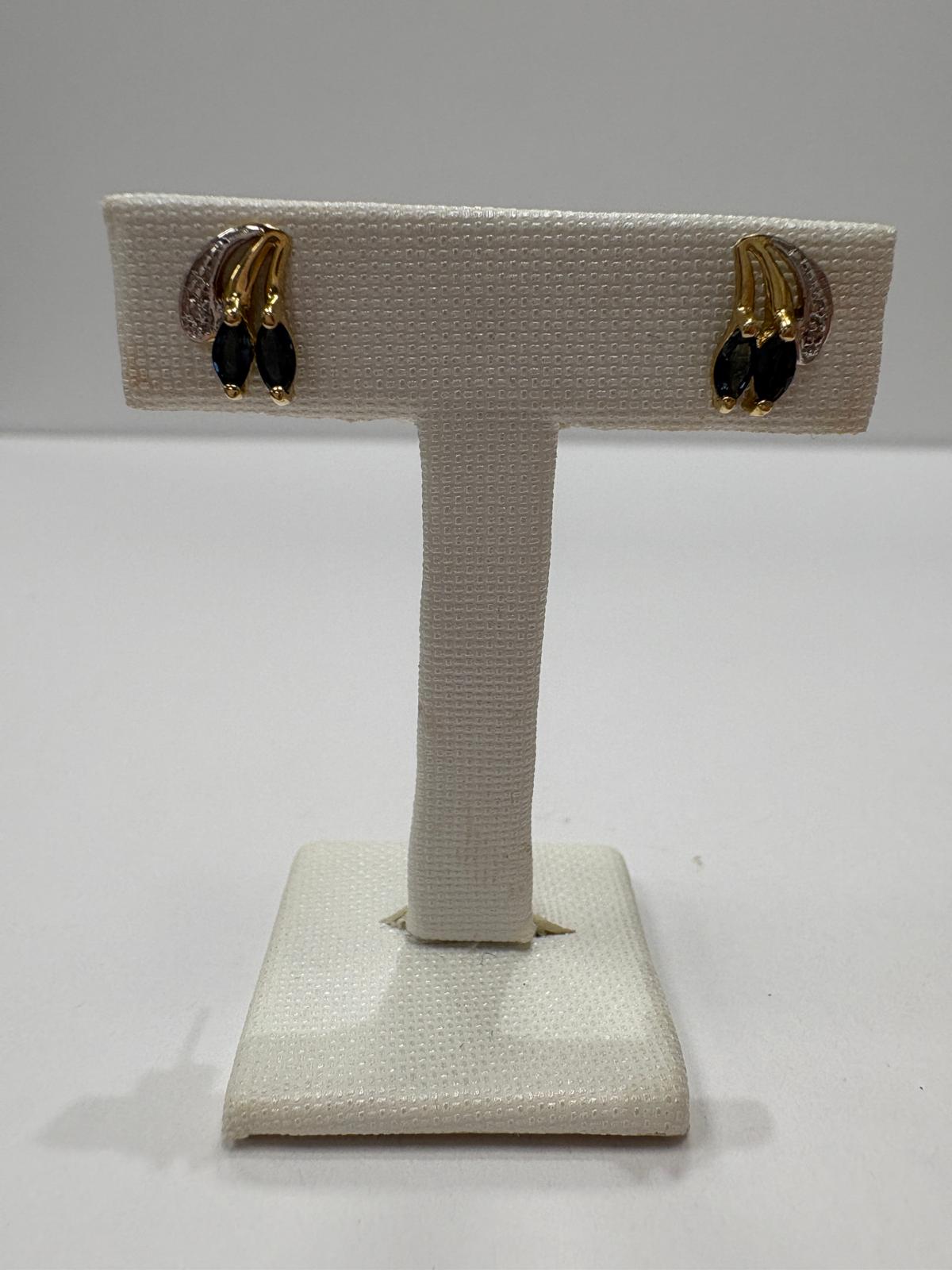 pre-loved sapphire earrings, second hand 9ct gold earrings UK, sapphire diamond stud earrings, marquise sapphire earrings, pre-owned gemstone earrings, second hand fine jewellery UK, blue sapphire earrings for sale UK