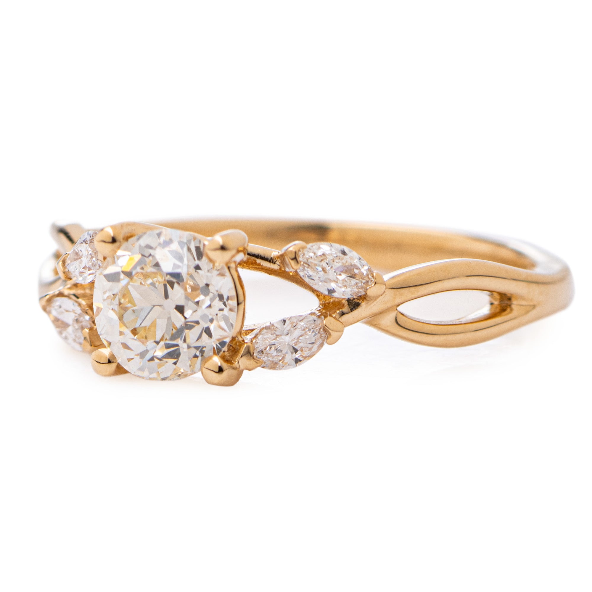 Round Brilliant 0.72ct Diamond Solitaire Flower Vine Mount Engagement Ring Harrogate Fogal and Barnes  Yellow Gold