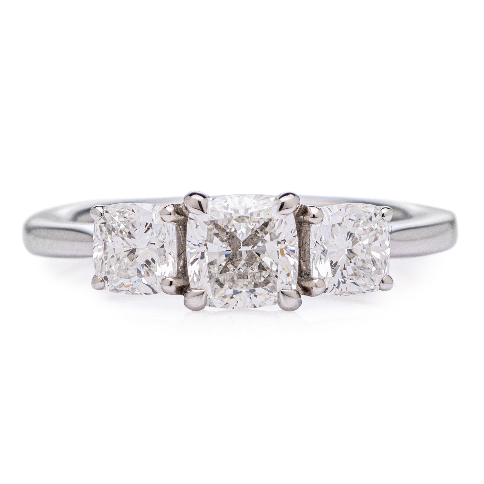 0.91CT CUSHION CUT DIAMOND THREE STONE ENGAGEMENT RING- HARROGATE