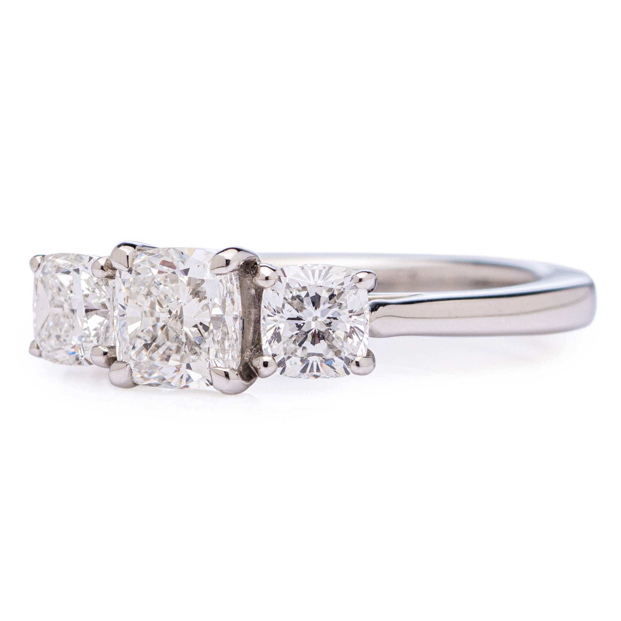 0.91CT CUSHION CUT DIAMOND THREE STONE ENGAGEMENT RING- HARROGATE