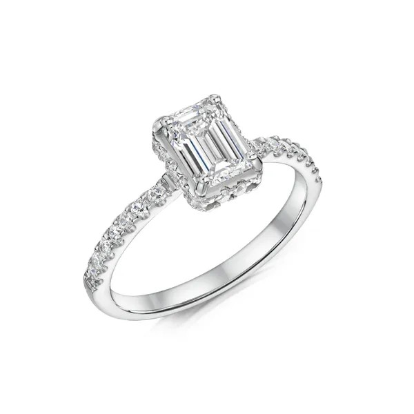EMERALD CUT DIAMOND HIDDEN HALO ENGAGEMENT RING