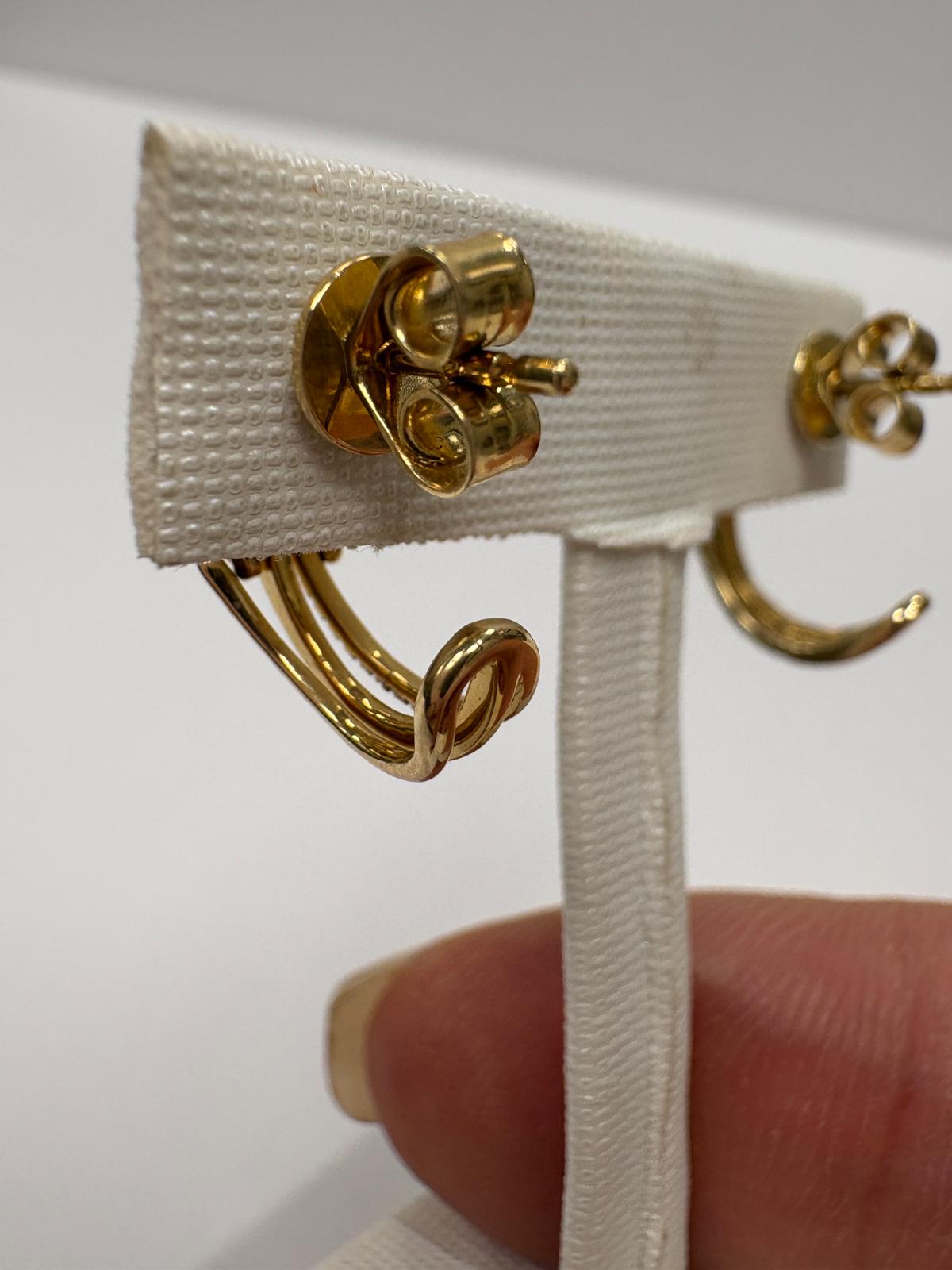 F&B Jewellers pre-loved diamond hoop earrings, second hand 14ct gold earrings, gold diamond hoops, pre-owned gold earrings UK, triple row hoop earrings