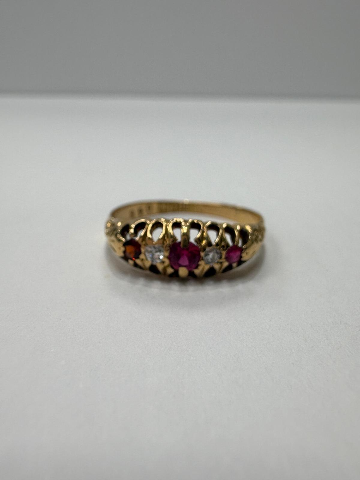 Edwardian ruby diamond ring, antique 18ct gold ring Birmingham hallmark, vintage five stone ring 1911, pre-loved antique engagement ring Harrogate, genuine Edwardian jewellery Yorkshire