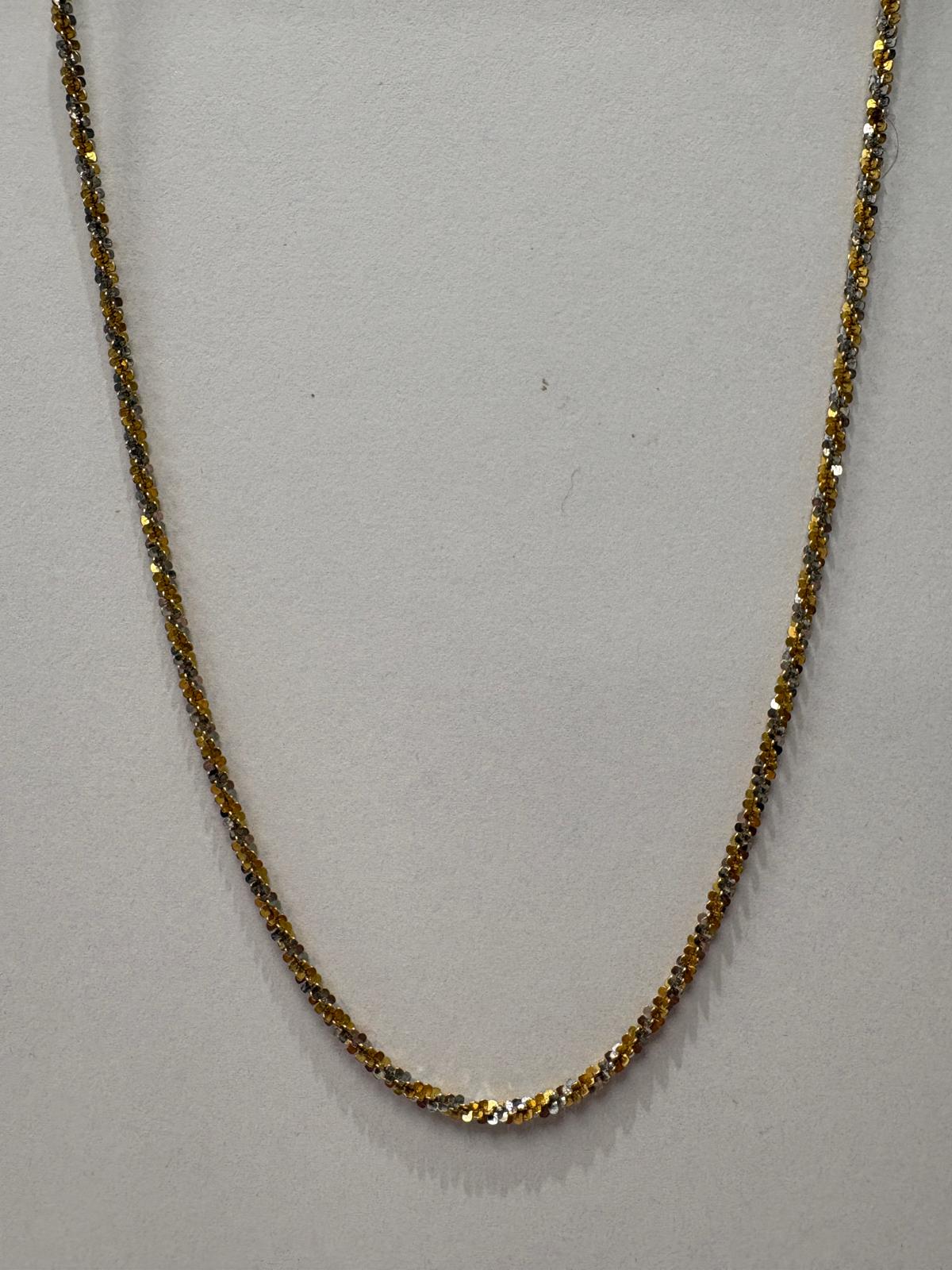 Two-tone 9ct yellow and white gold sparkle chain necklace laid flat