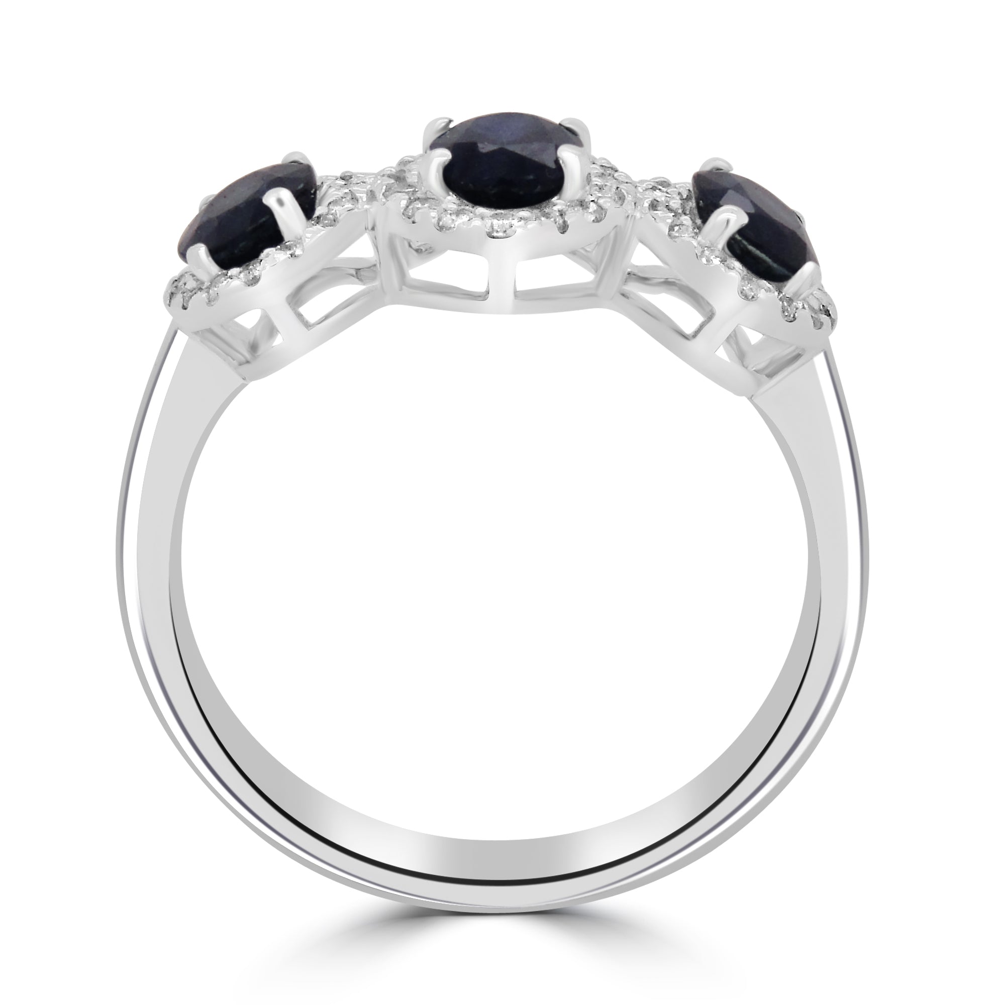 9ct white gold sapphire and diamond oval three stone vintage inspired ring from fogal and barnes fine jewellers of harrogate