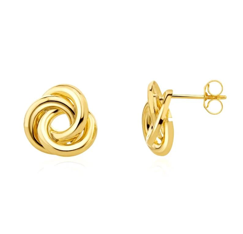 9k yellow gold knot stud earrings from fogal and barnes fine jewellers of harrogate. flat everyday earrings jewellery shop Harrogate