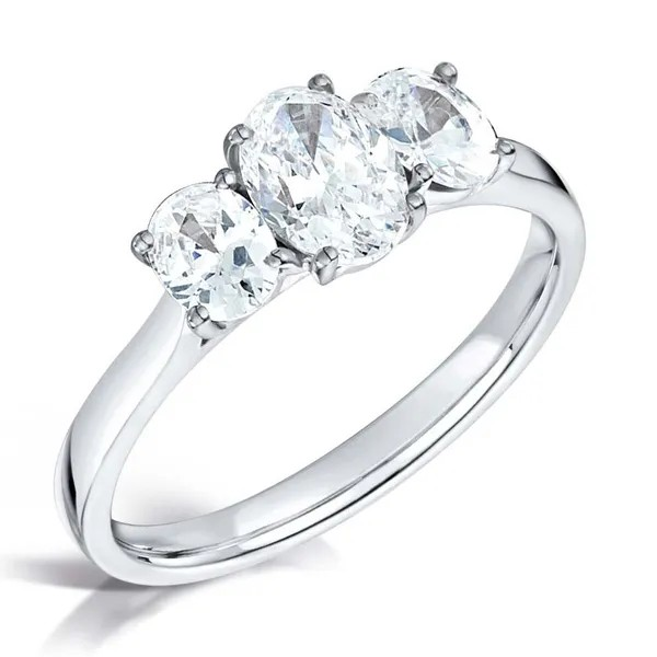 Oval cut diamond three stone engagement ring set on platinum from fogal and barnes harrogate