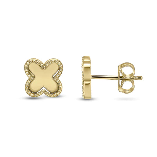9K YELLOW GOLD BEADED EDGE CLOVER STUD EARRINGS- HARROGATE - Fogal & Barnes