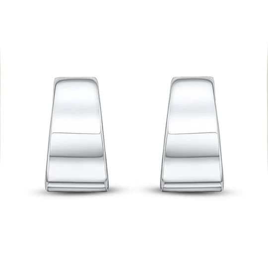 WHITE GOLD FLAT TAPERED HALF HOOP EARRINGS - Fogal & Barnes