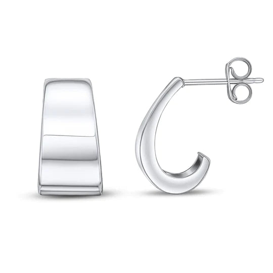 WHITE GOLD FLAT TAPERED HALF HOOP EARRINGS - Fogal & Barnes