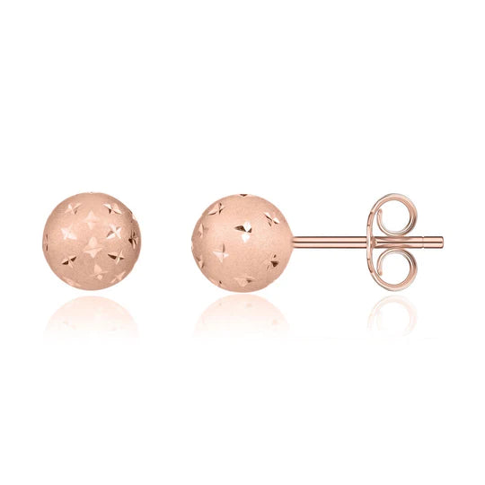 9K ROSE GOLD SATIN STAR BALL STUD EARRINGS- HARROGATE