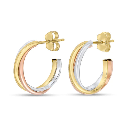 THREE TONE GOLD RUSSIAN STYLE HOOP EARRINGS - Fogal & Barnes