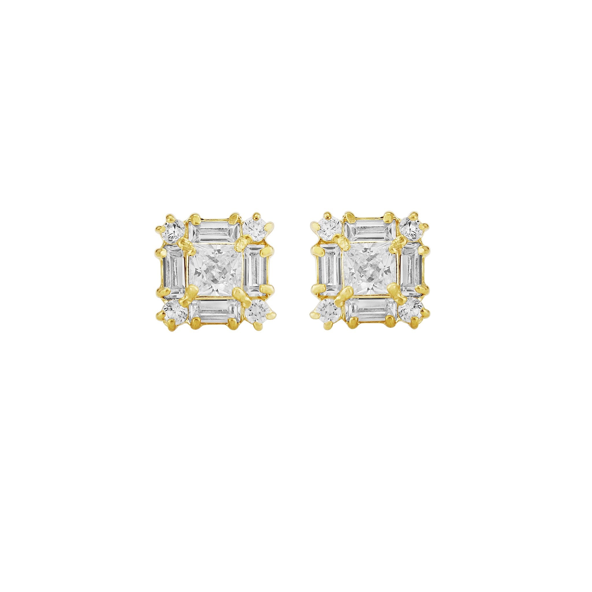 CUBIC ZIRCONIA 9 CARAT YELLOW GOLD STUD EARRINGS - Fogal & Barnes