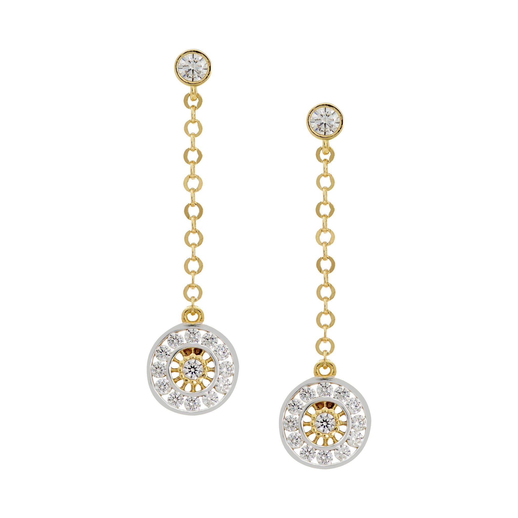 LONG DROP CUBIC ZIRCONIA GOLD WHEELE EARRINGS - Fogal & Barnes
