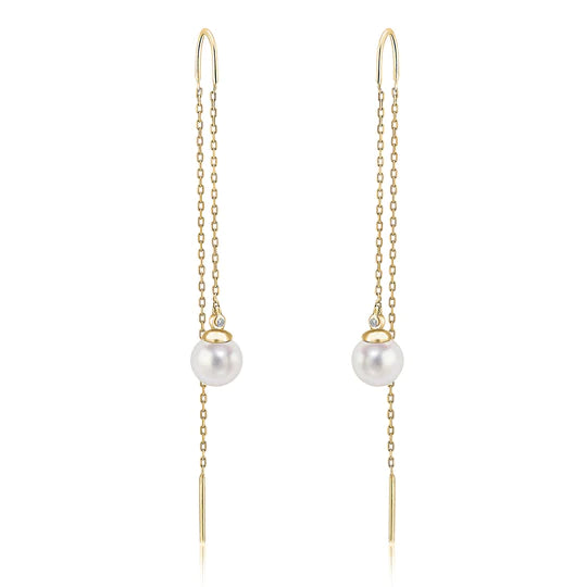 9K YELLOW GOLD DIAMOND AND PEARL PULL THROUGH EARRINGS - HARROGATE - Fogal & Barnes
