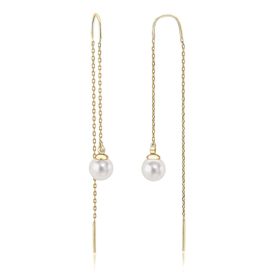 9K YELLOW GOLD DIAMOND AND PEARL PULL THROUGH EARRINGS - HARROGATE - Fogal & Barnes