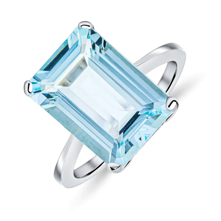 Emerald cut aquamarine engagement ring white gold Harrogate jewellers Fogal and barnes