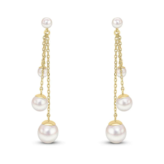 TRIO PEARL DROP YELLOW GOLD EARRINGS - Fogal & Barnes