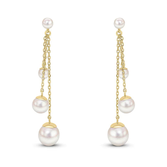 TRIO PEARL DROP YELLOW GOLD EARRINGS