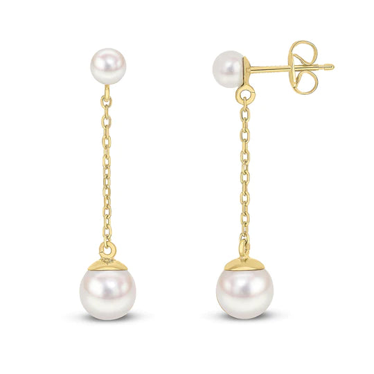 9K YELLOW GOLD PEARL DROP CHAIN EARRINGS - Fogal & Barnes