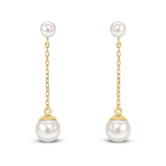 9K YELLOW GOLD PEARL DROP CHAIN EARRINGS - Fogal & Barnes