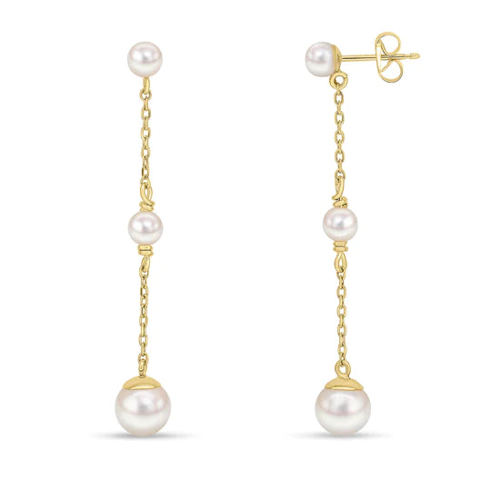 9K YELLOW GOLD DROP PEARL ROW EARRINGS - Fogal & Barnes