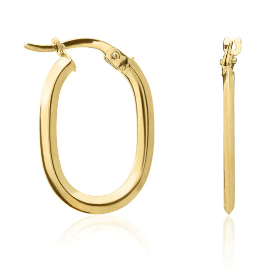 9k modern angular yellow gold hoop earring from fogal and barnes fine jewellers of Harrogate. Independent jewellery shop in Harrogate
