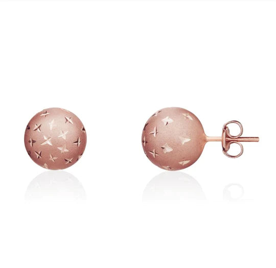 9K ROSE GOLD SATIN STAR BALL STUD EARRINGS- HARROGATE