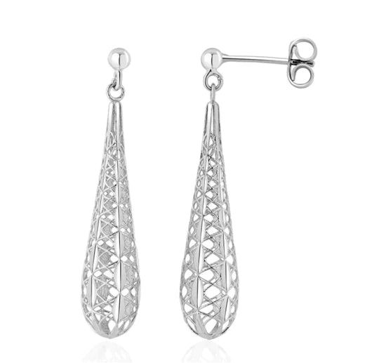 WHITE GOLD OPENWORK TORPEDO DROP EARRINGS - Fogal & Barnes