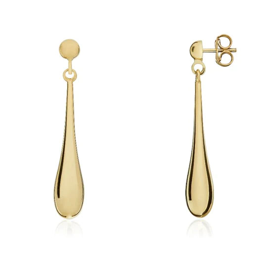 YELLOW GOLD LONG BOMBE DROP EARRINGS - Fogal & Barnes