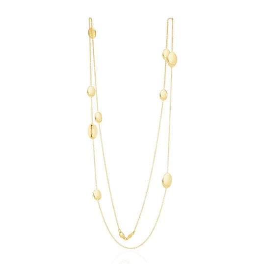 YELLOW GOLD FLAT OVAL AND CHAIN NECKLACE