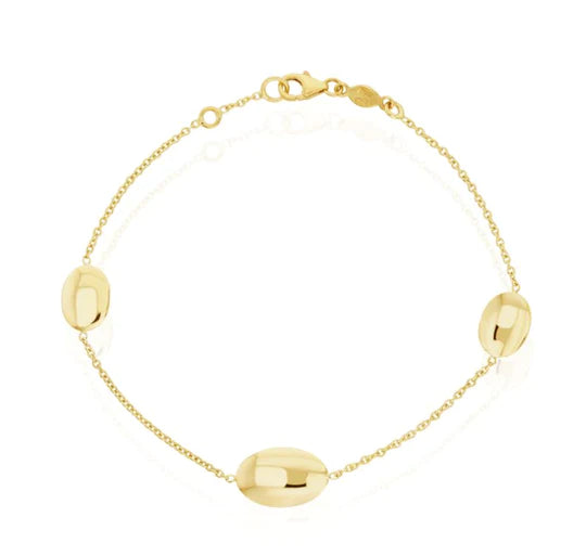 9K YELLOW GOLD FLAT OVAL AND CHAIN BRACELET- HARROGATE