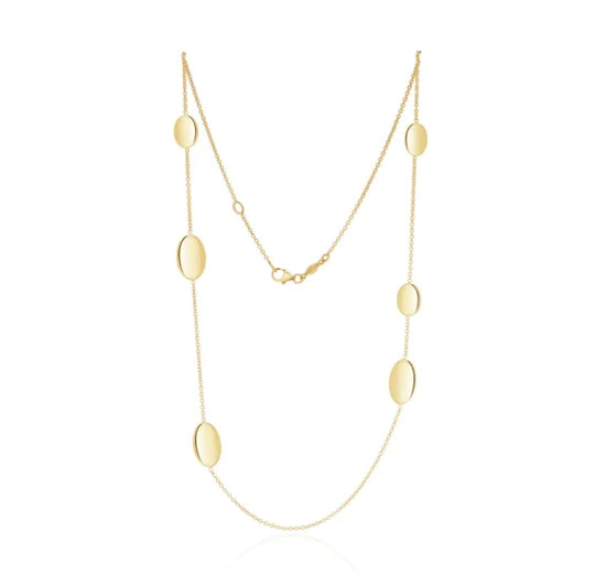 YELLOW GOLD FLAT OVAL AND CHAIN NECKLACE