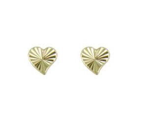 9K YELLOW GOLD DIAMOND CUT HEART STUD EARRINGS- HARROGATE