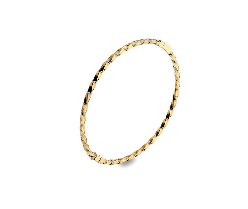 9K YELLOW GOLD SOLID HINGED OVAL TWISTED BANGLE
