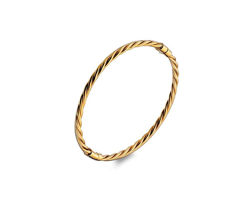 9K YELLOW GOLD SOLID HINGED ROPE TWISTED BANGLE
