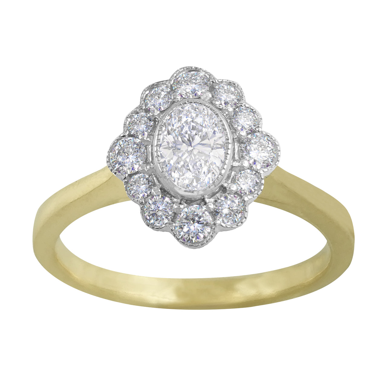 oval diamond cluster ring vintage inspired yellow gold harrogate jewellers fogal and barnes