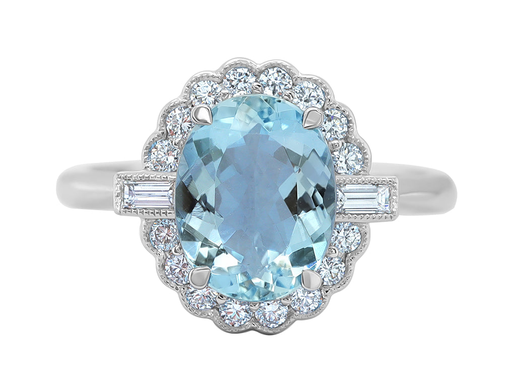 Oval aquamarine diamond ring white gold Harrogate jewellers Fogal and barnes